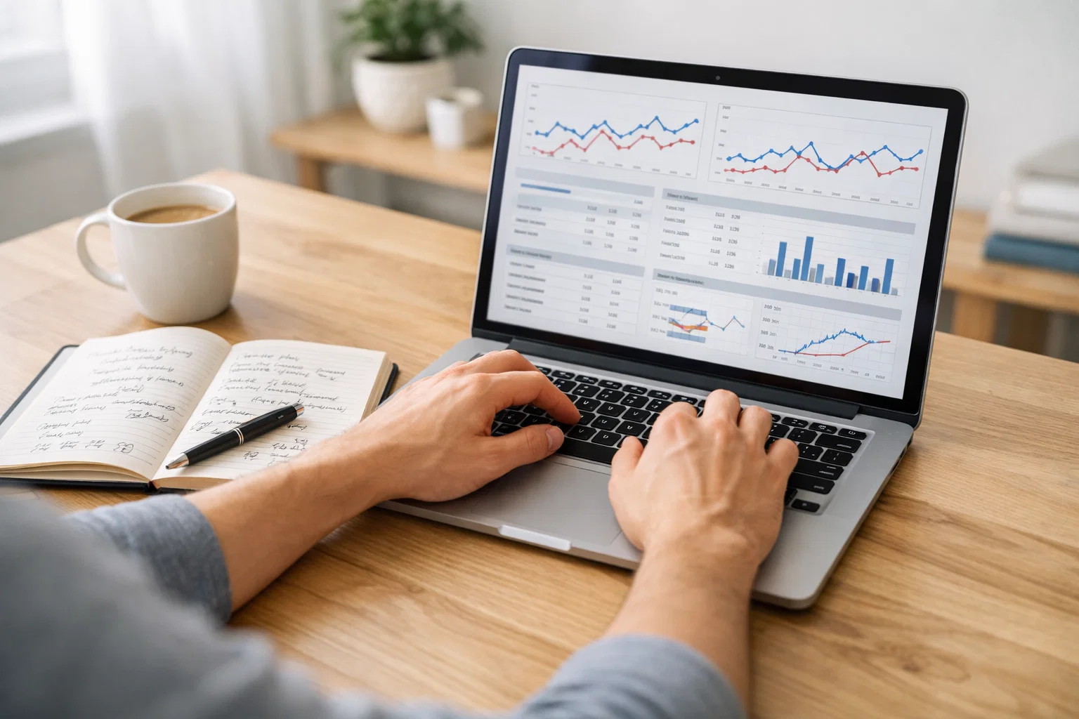 Persona che analizza statistiche calcio su laptop