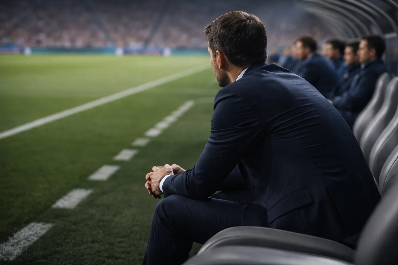 Allenatore concentrato durante partita di calcio