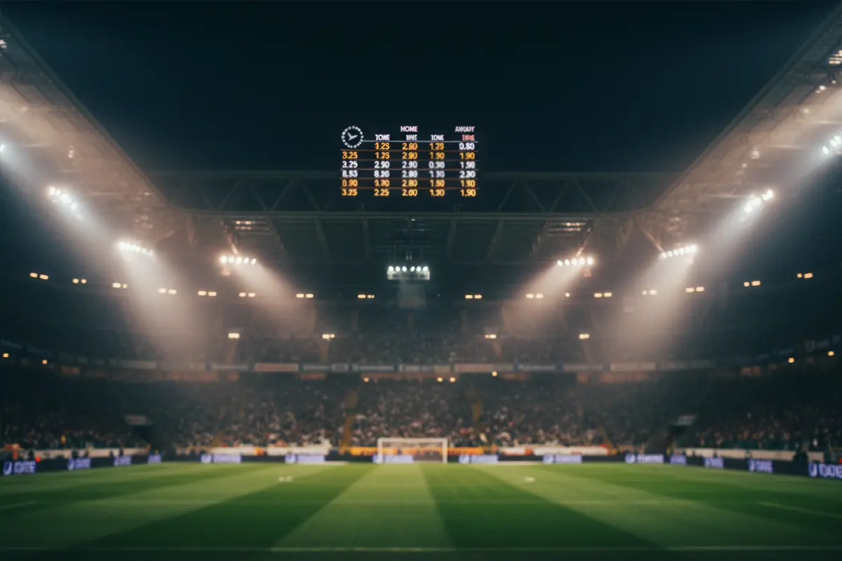 Tabellone luminoso con quote in uno stadio di calcio italiano durante una partita serale