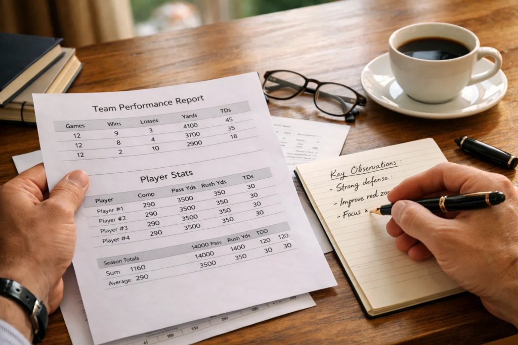 Persona analizza documenti sportivi con appunti sulle quote calcistiche Serie A