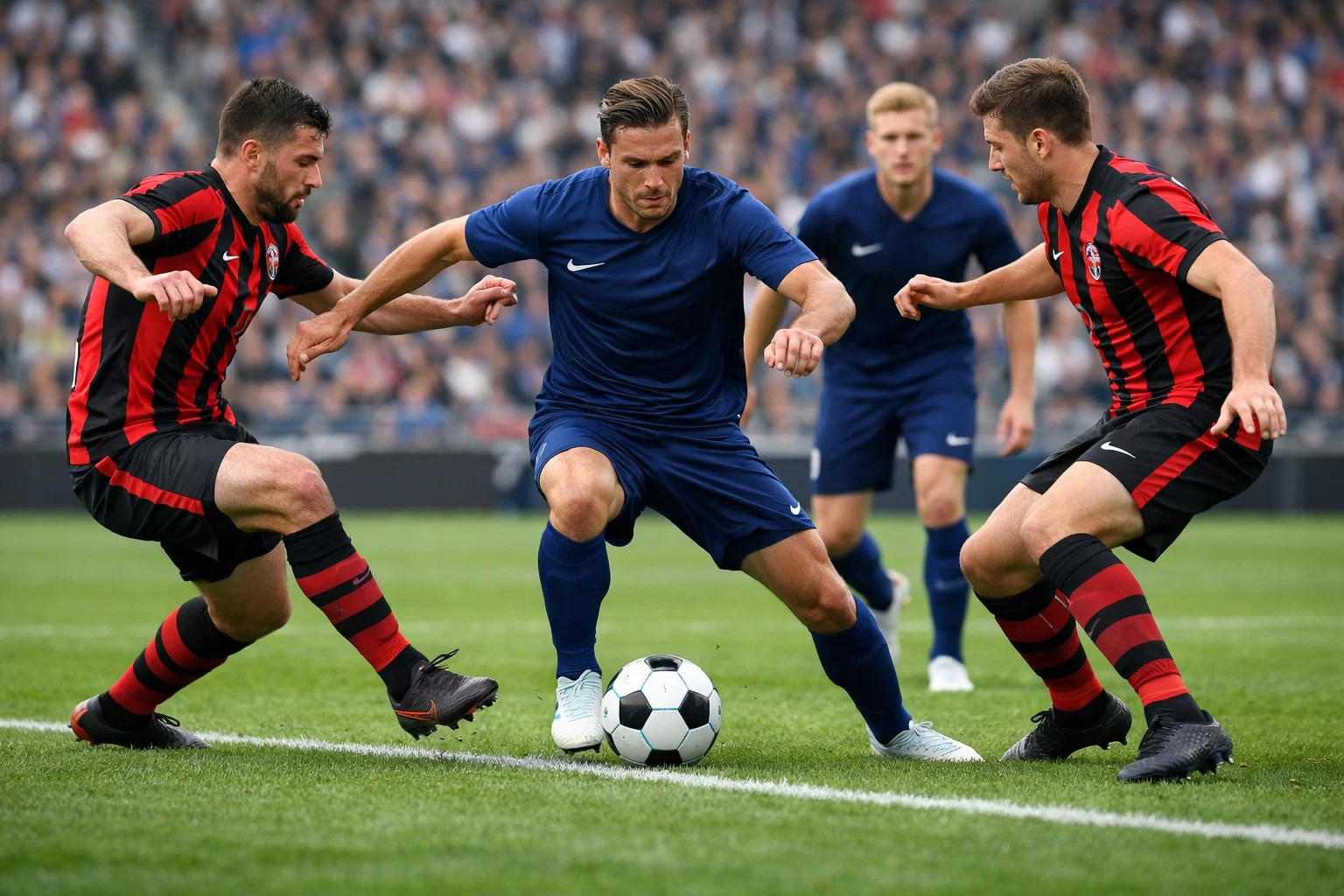 Calciatori in campo durante una partita decisiva di campionato