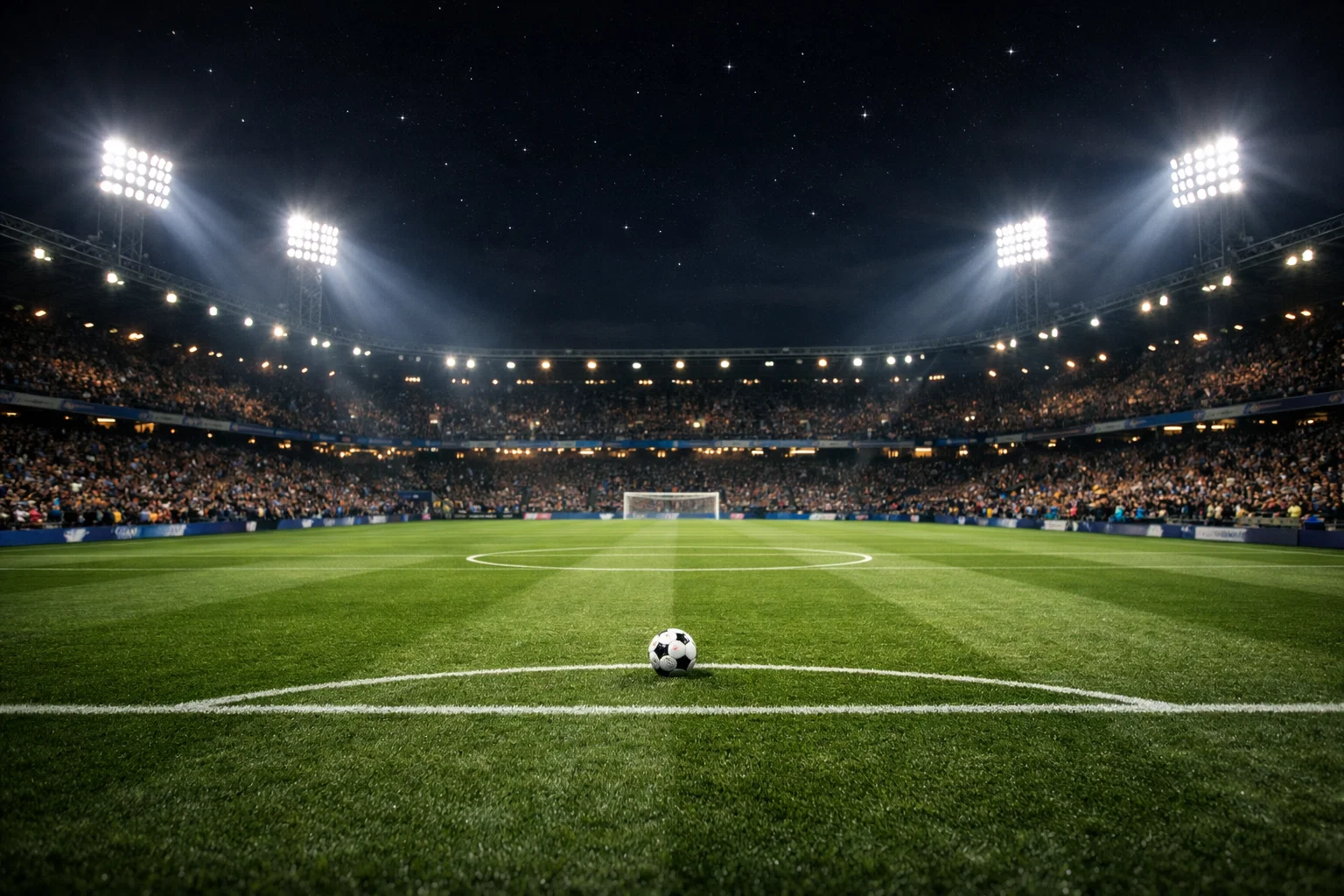 Stadio europeo illuminato per partita notturna