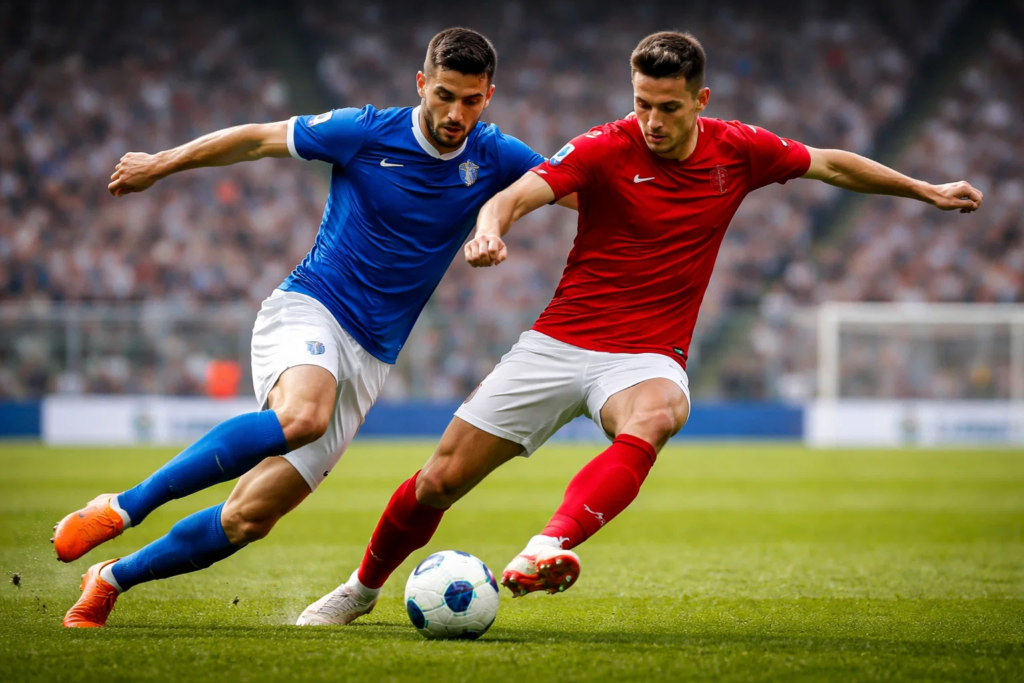 Calciatori di Serie A in azione durante una partita sul campo da gioco in erba verde